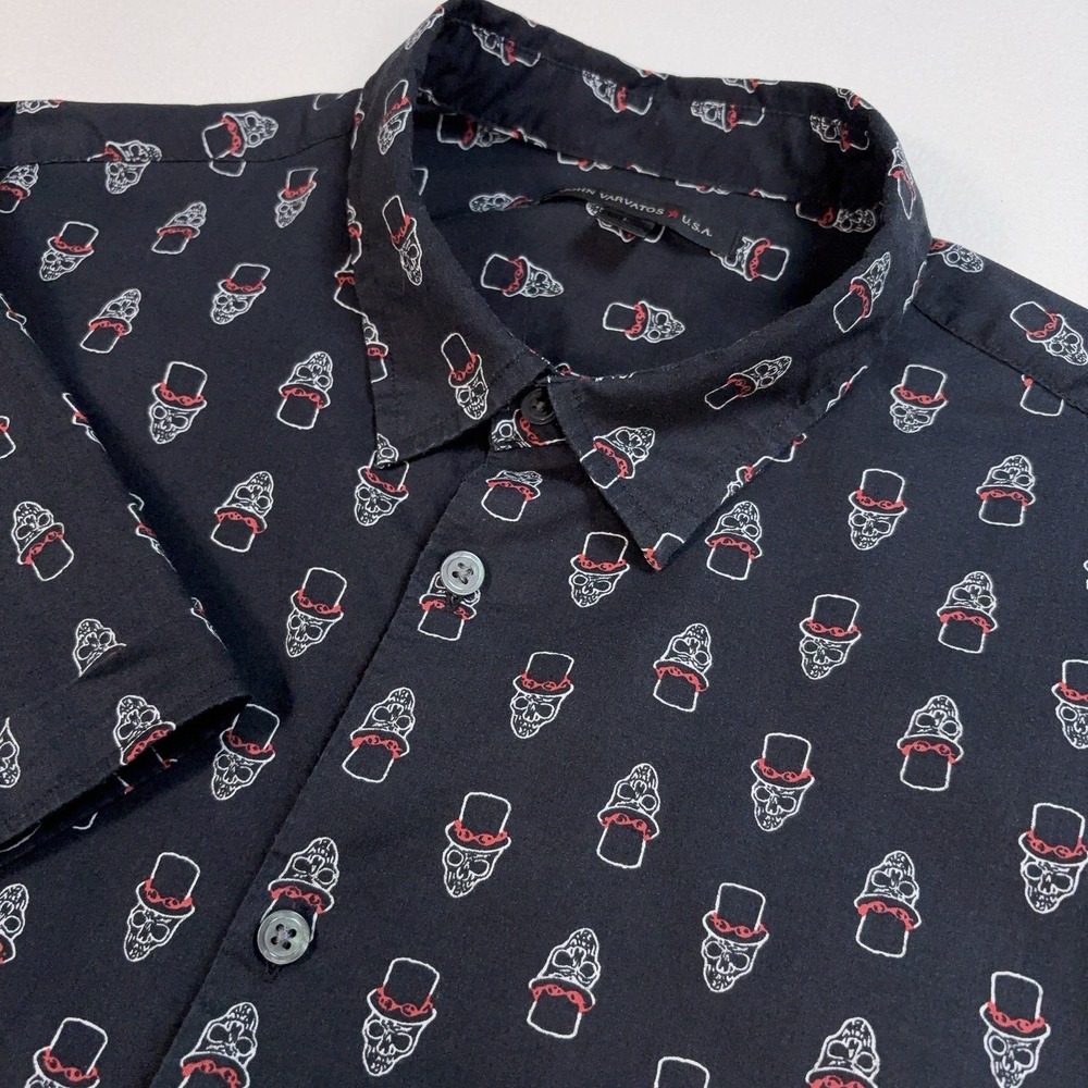 John Varvatos Star USA Shirt Men's L Black Skull 100% Cotton All Over Print